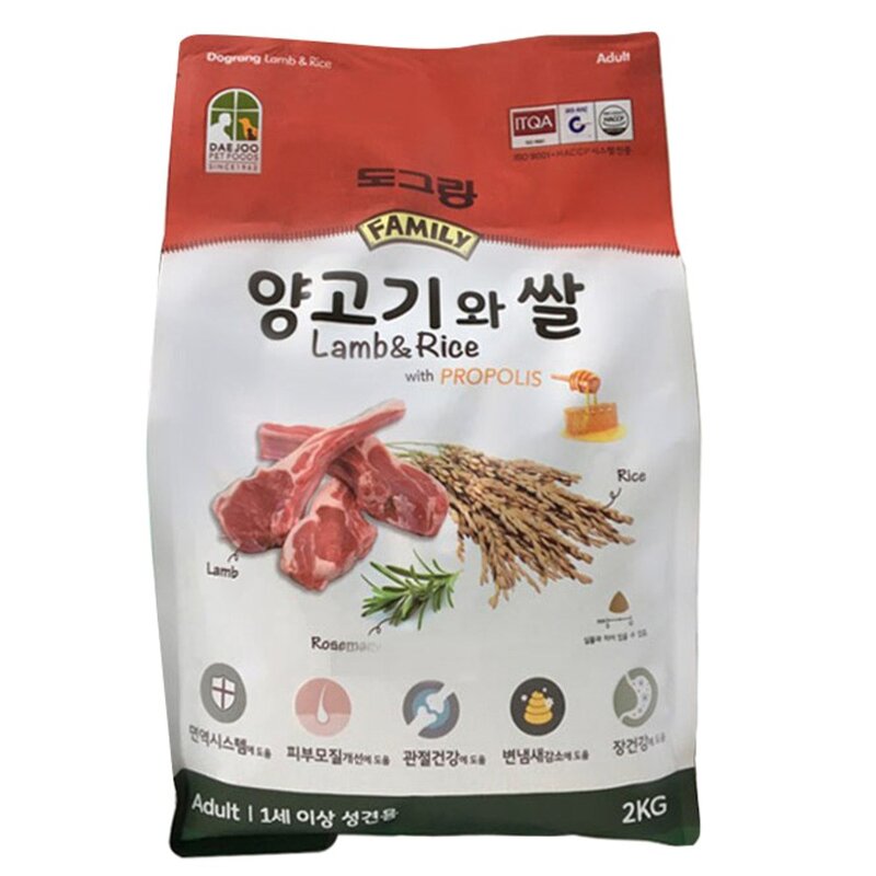 도그랑 어덜트 훼미리 건식사료, 양고기+쌀, 2kg, 1개