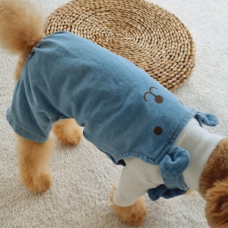 바이굄 반려동물 올인원 쁘띠베어 멜빵바지, 블루, 1개
