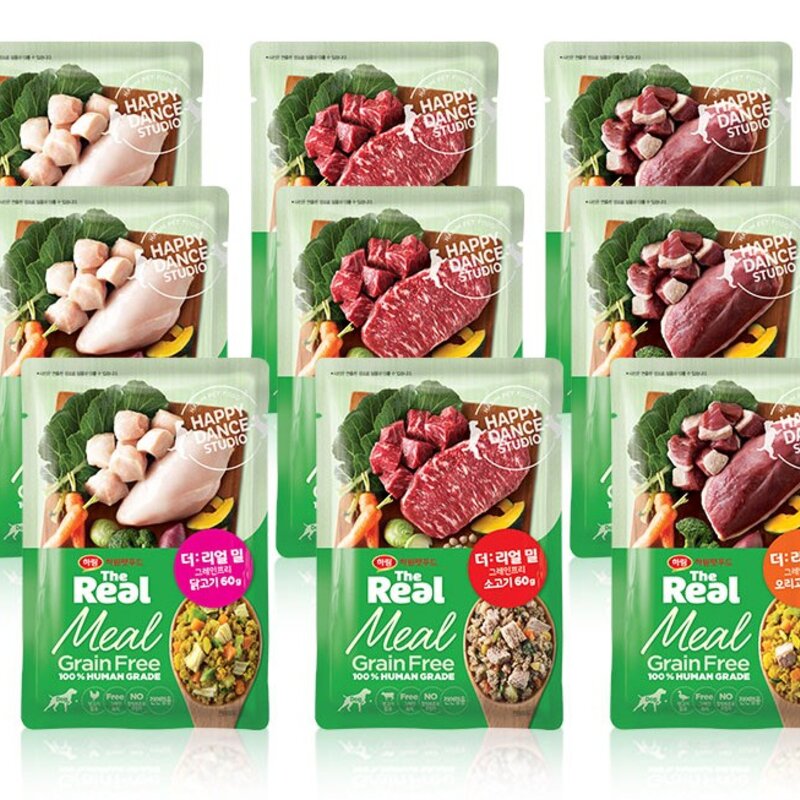 하림더리얼 밀 그레인프리 강아지화식 닭고기 60g x 3p + 오리고기 60g x 3p + 소고기 60g x 3p 세트, 1세트