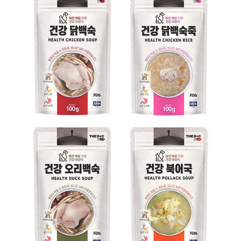 더독 반려동물 외식시리즈 건강 삼계 파우치 닭백숙 2p + 북어국 2p + 오리백숙 2p + 닭백숙죽 2p 세트, 닭+북어+오리, 100g, 1세트
