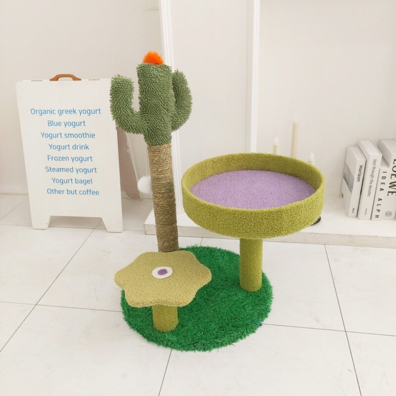 PETCA 고양이 기둥형 3단 선인장 스크래쳐 캣타워 고양이장난감, 그린, 1개