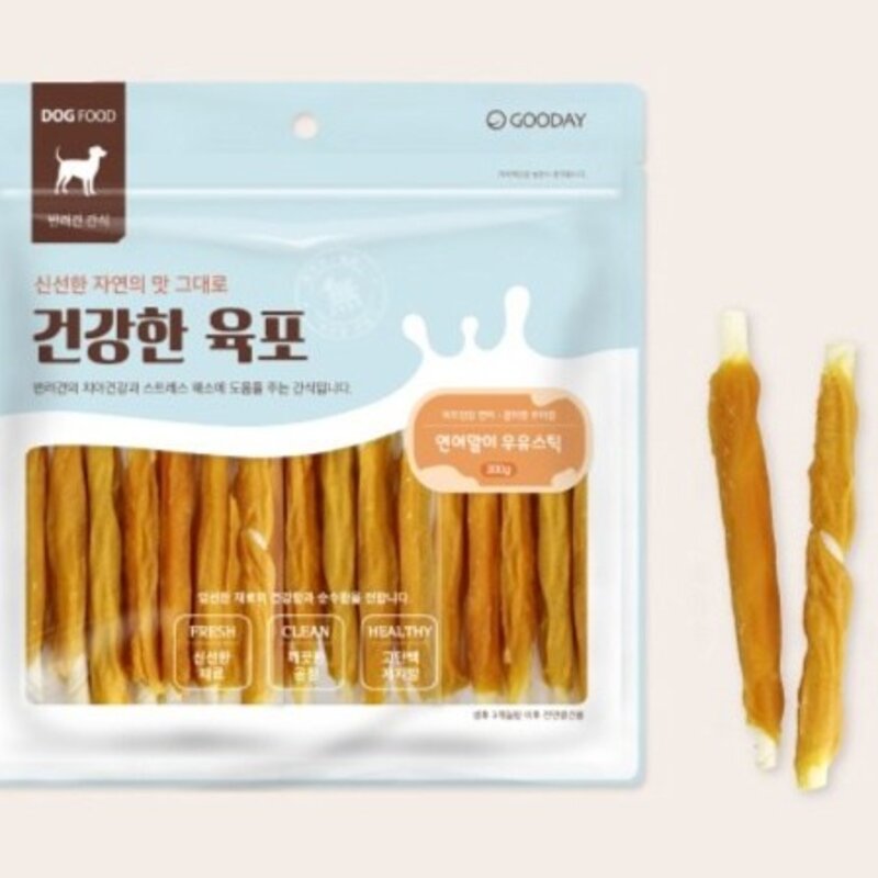 굿데이 건강한육포 강아지 간식, 닭가슴살 + 우유 혼합맛, 300g, 1개