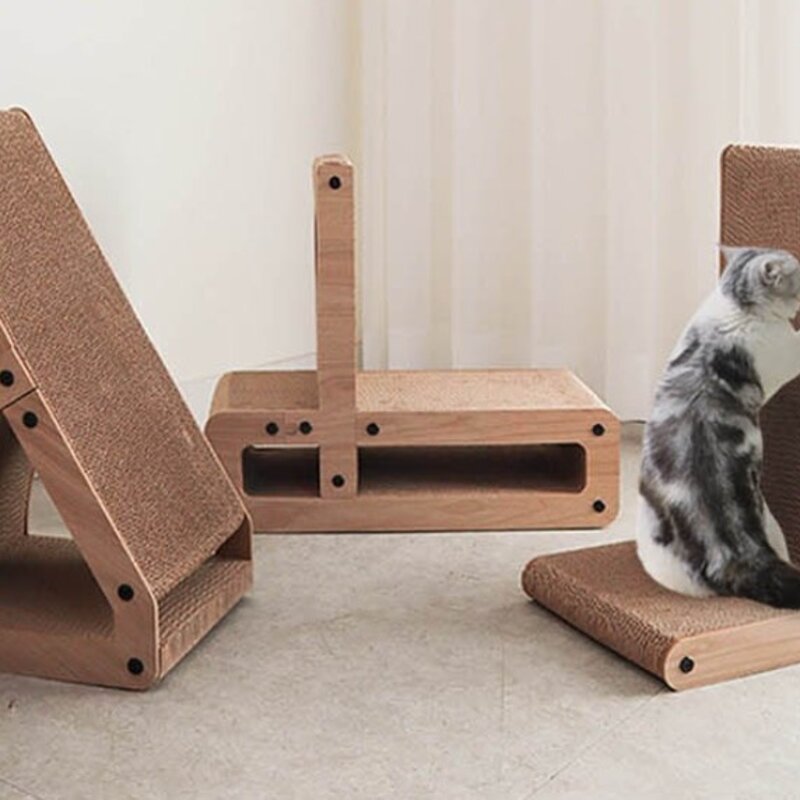 딩동펫 고양이 우드 다각도 스크래쳐 수직형, 혼합 색상, 1개