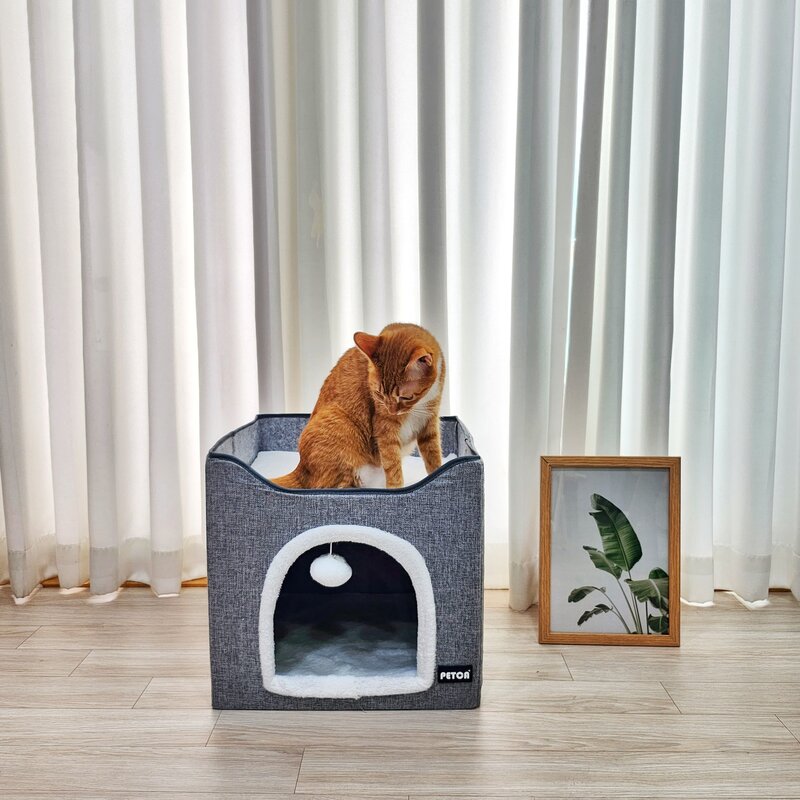 PETCA 고양이 2층 쿠션 고양이집 하우스 숨숨집 대형, 그레이
