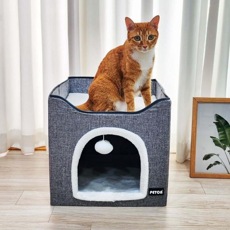 PETCA 고양이 2층 쿠션 고양이집 하우스 숨숨집 대형, 그레이