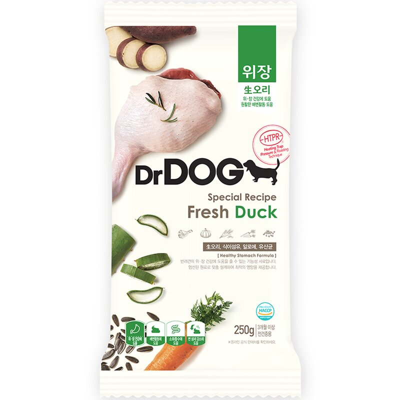 닥터독 생후 3개월 이후 위장 오리 건식사료, 소화기능 개선, 250g, 1개