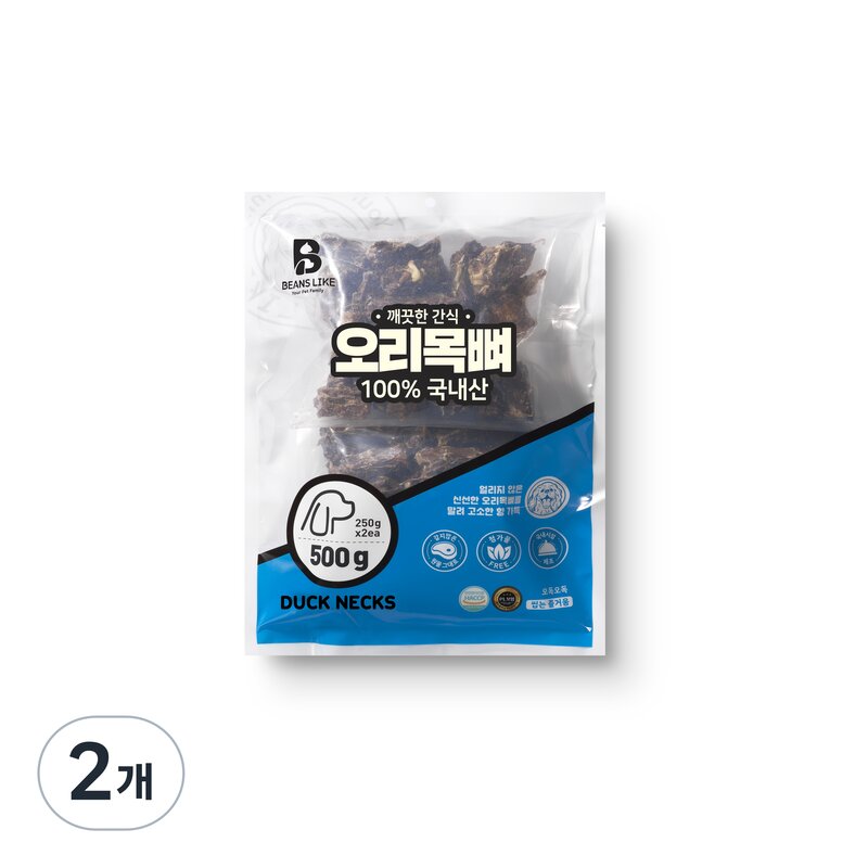 빈즈라이크 오리목뼈 강아지 간식, 오리, 500g, 1개