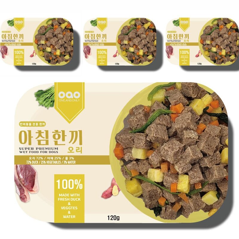 오아오 강아지 전연령용 아침한끼 오리고기 습식사료, 오리, 120g, 4개