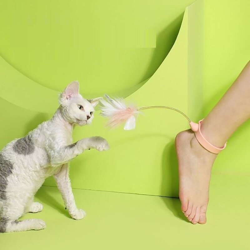 고양이 목걸이 깃털 방울 장난감 낚시대 막대, 핑크, 1개