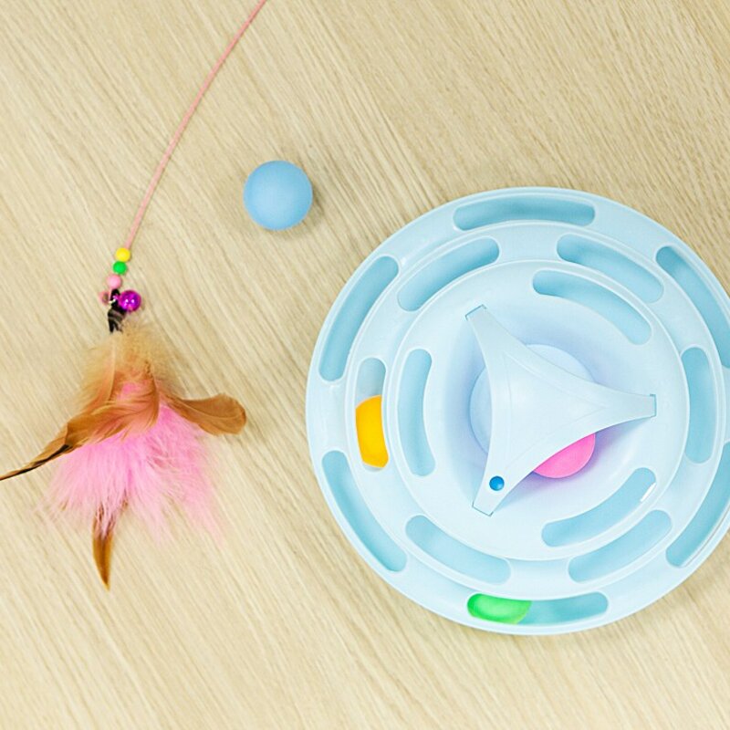 코멧 펫 고양이 공놀이 4단 트랙 타워, 블루, 1개