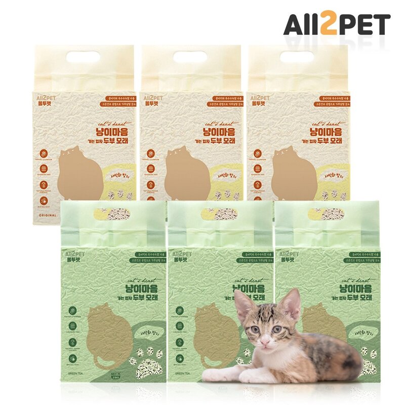 올투펫 고양이 가는입자 두부모래 무향/녹차 7L 2.5kg x 6팩, 녹차향6팩, 42L, 6개