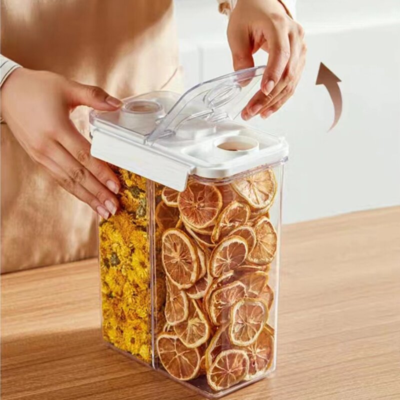 Meitejia 분리형 밀폐 곡물 저장 용기 2칸 2800ml, 1개, 화이트