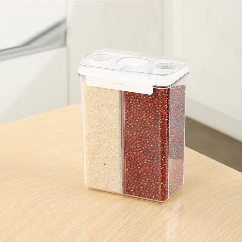 Meitejia 분리형 밀폐 곡물 저장 용기 2칸 2800ml, 1개, 화이트