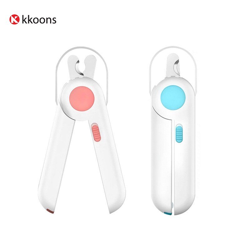 꾼스 2in1 LED 강아지 발톱깎이 손톱 자르기 발톱 정리 가위 고양이 발톱깎기, 1개, 핑크
