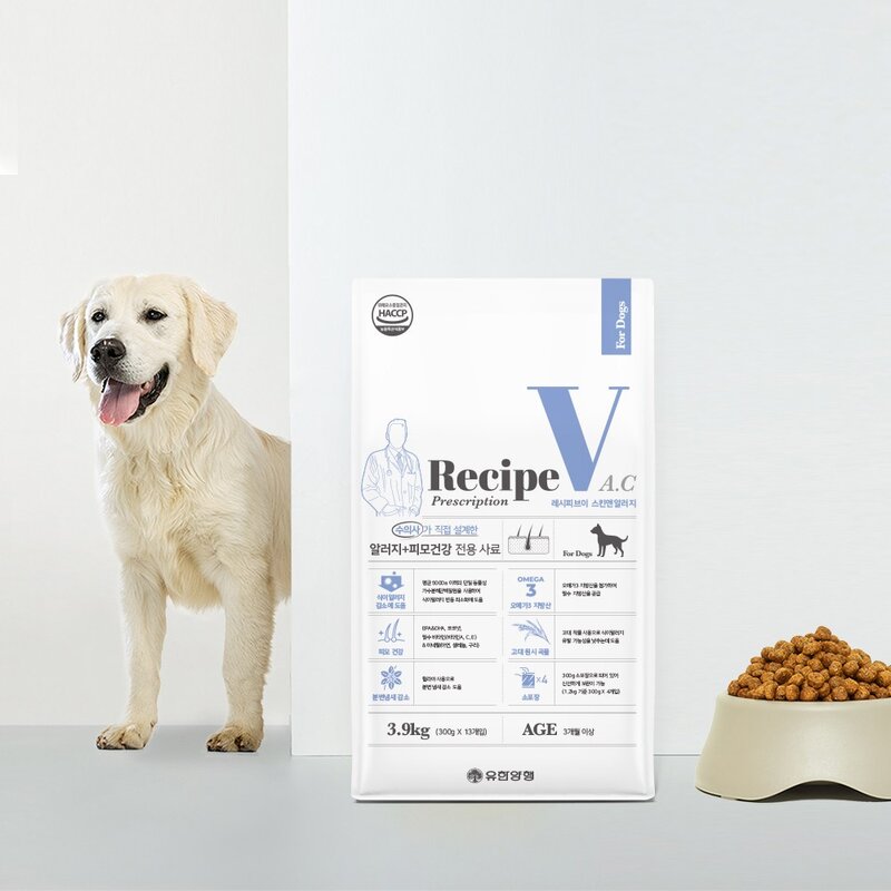 유한양행 레시피브이 강아지 처방식사료, 3.9kg, 1개, 스킨앤알러지(알러지+피모)