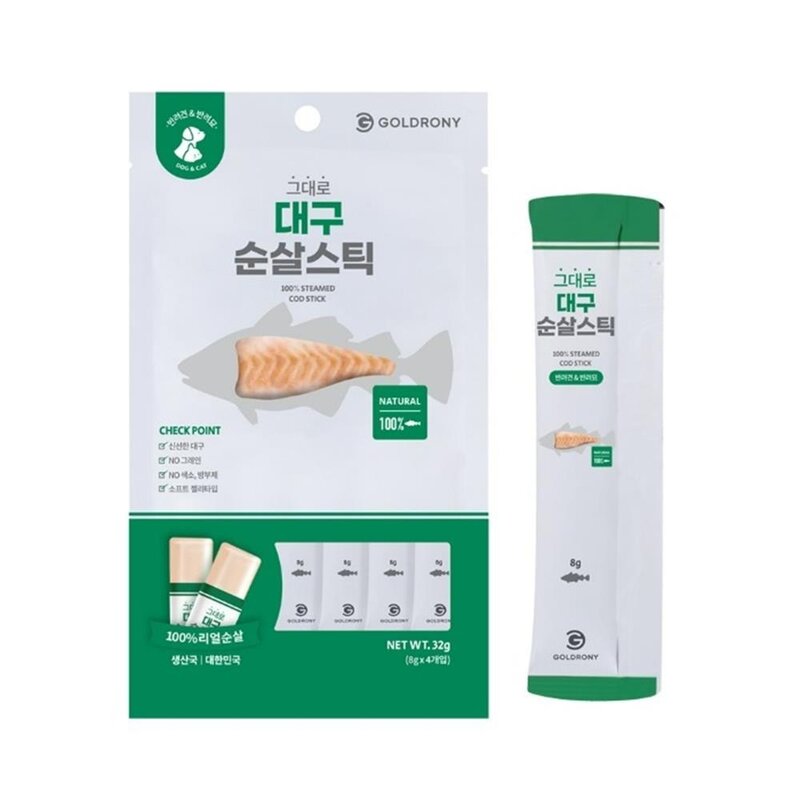 부드러운 강아지간식 노령견 짜먹는 대구 스틱 8EA 파우치 훈련, 8개