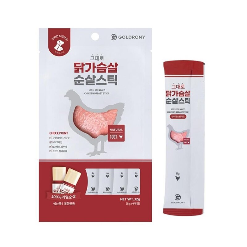 부드러운 강아지간식 노령견 짜먹는 치킨 스틱 8EA 외출용 애견, 8개, 32g