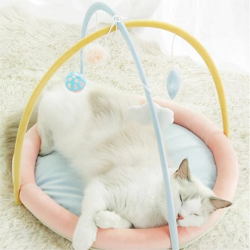 Runcats고양이 장난감 신형 모빌 텐트 고양이 침대 하우스 고양이집 접이식 고양이 용품 포함 깃털 쥐 물고기 장난감, 1개, 별빛 디자인