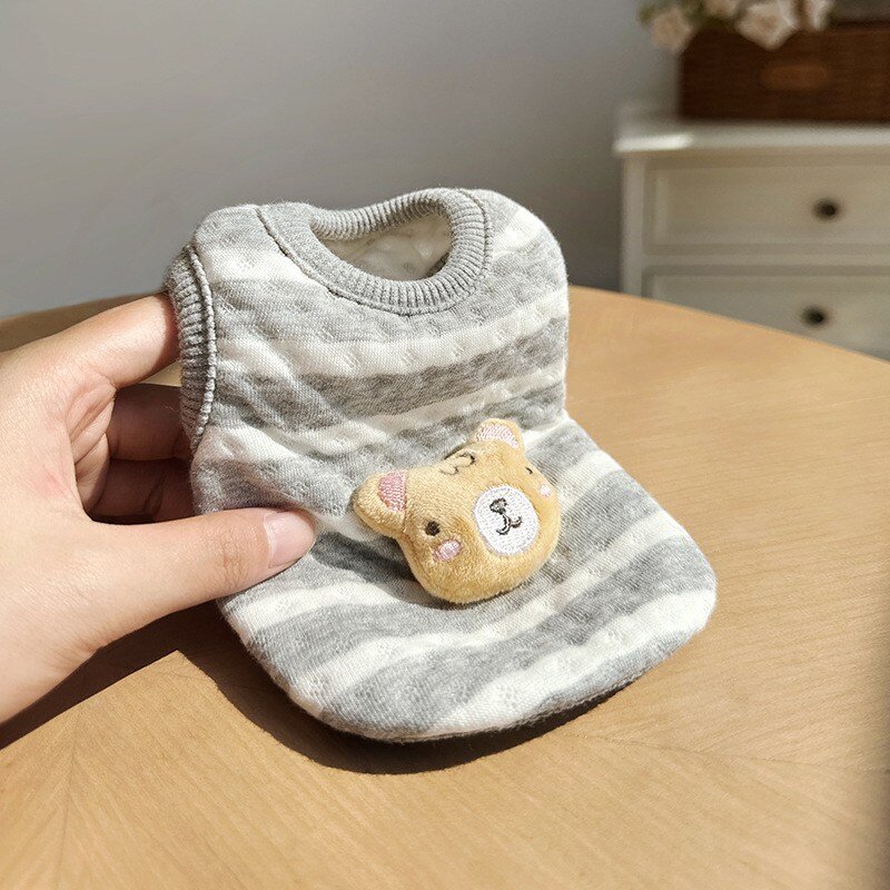 새끼 고양이 옷 작은 테디 강아지 작은 몸 찻잔 개 우유 개 우유 고양이 2 한 달 새끼 고양이 가을과 겨울 조끼, 파우더 토끼, XXS-[권장 1kg 이내], 1개