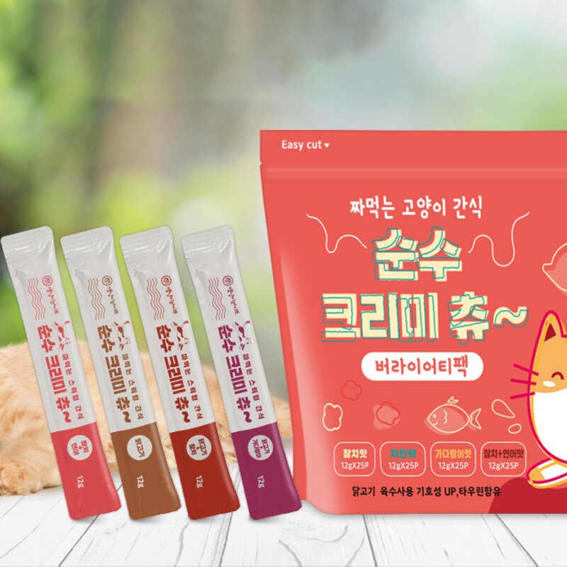 댕냥이라이프 짜먹는 고양이 간식 순수 크리미 츄 100p, 혼합맛(닭고기/가다랑어와 닭고기/참치와 닭고기/참치와 연어), 12g, 1개