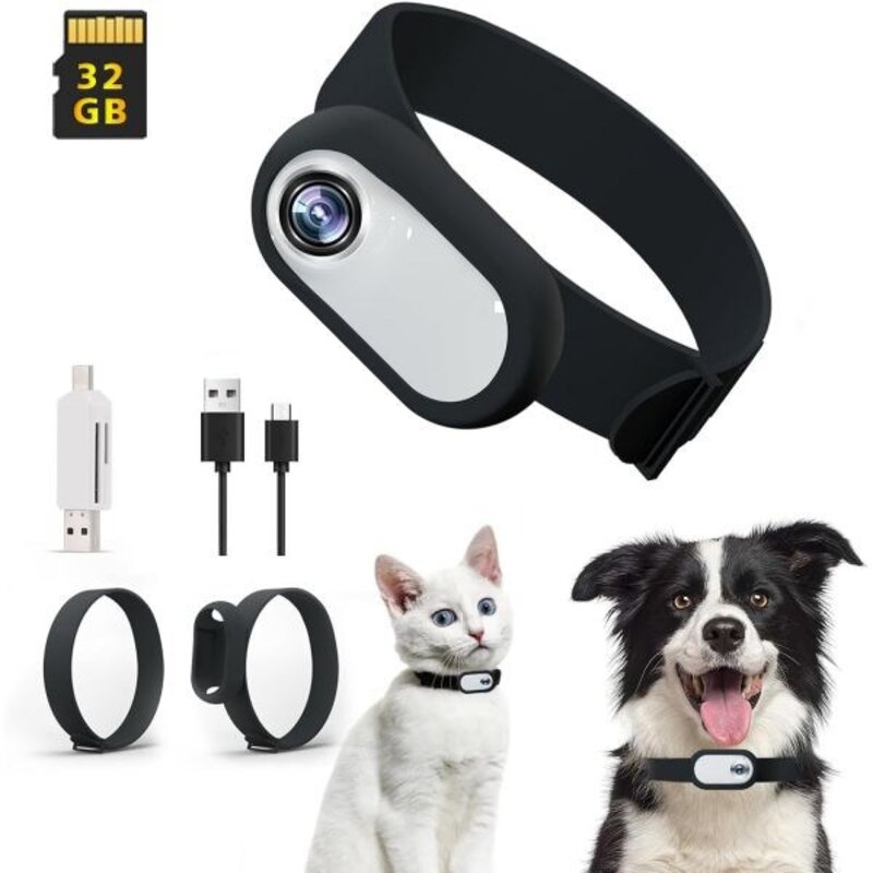 고양이 카메라 칼라 128GB SD 카드 HD 1080P 강아지용 미니 바디 고양이용 액션 실내외 증정, White, 32GB, 1개