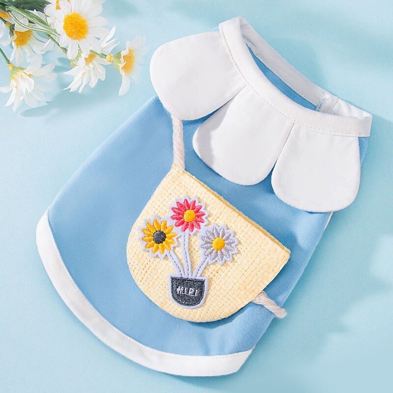 해바라기 패딩 겨울옷 조끼 강아지 방한복, XS(권장 체중 1-3kg), 블루 플라워 우븐 백