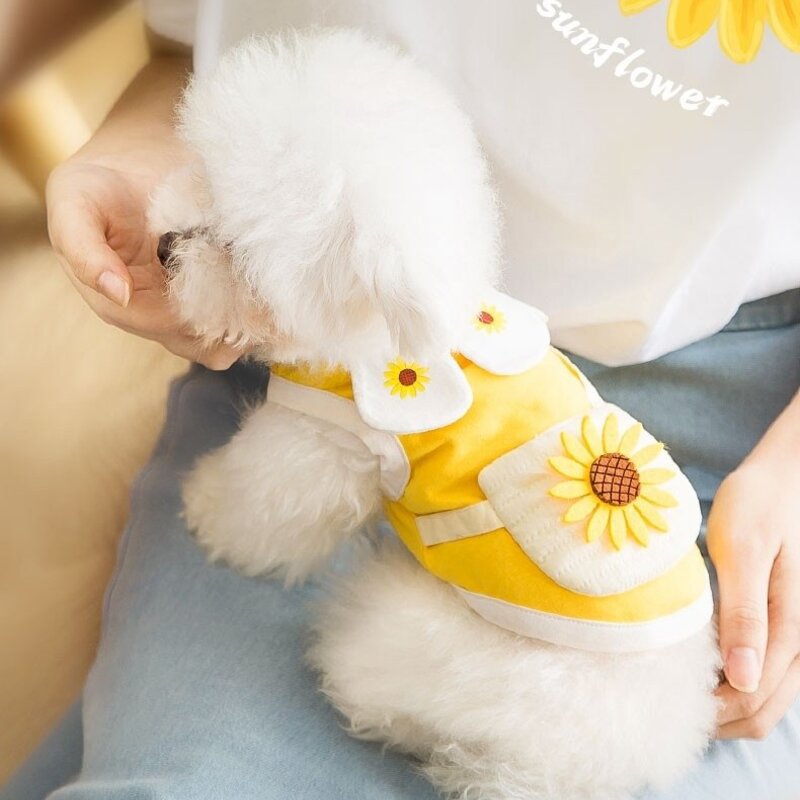 해바라기 패딩 겨울옷 조끼 강아지 방한복, XS(권장 체중 1-3kg), 블루 플라워 우븐 백