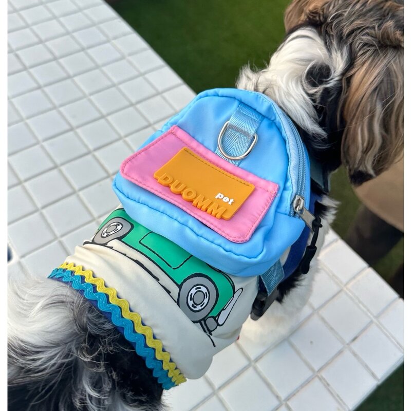 댕쑥냥쑥 PET 강아지 가방 하네스 산책 유치원 가방 리드줄, 1개, 하늘색