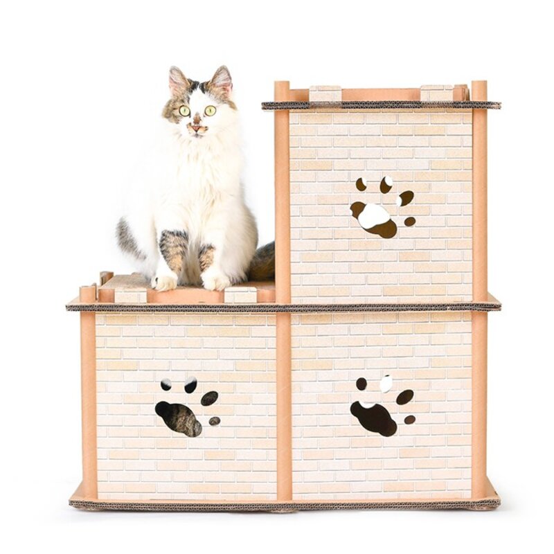 크림펫 고양이 숨숨집 스크래쳐 3층 캣타워, 혼합색상, 1개