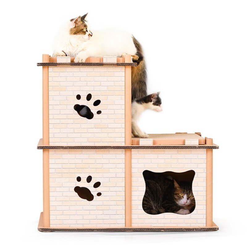 크림펫 고양이 숨숨집 스크래쳐 3층 캣타워, 혼합색상, 1개
