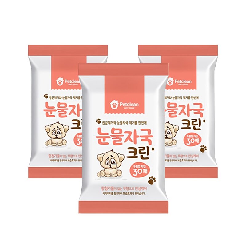 펫크린 애견 눈물자국크린 물티슈 30매 3개, 1개입