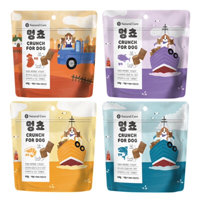 네츄럴코어 강아지 스낵 쿠키 트릿 멍쵸 60g - 4종 혼합셋트, 4종 혼합, 1세트