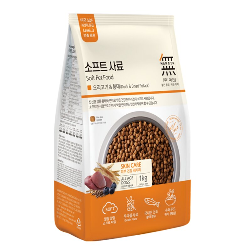 [천삼백케이] [바우와우] 바우와우 무마진 소고기오리연어 황태 소프트사료 1kg, 무마진 황태 소프트 사료 소고기 1kg, 1개