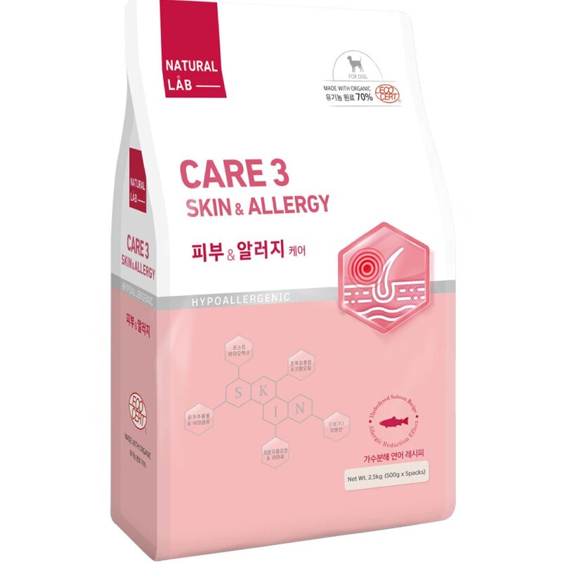 내츄럴랩 전연령용 유기농 강아지 기능성 사료 CARE3, 피부/알러지 케어, 2.5kg, 1개