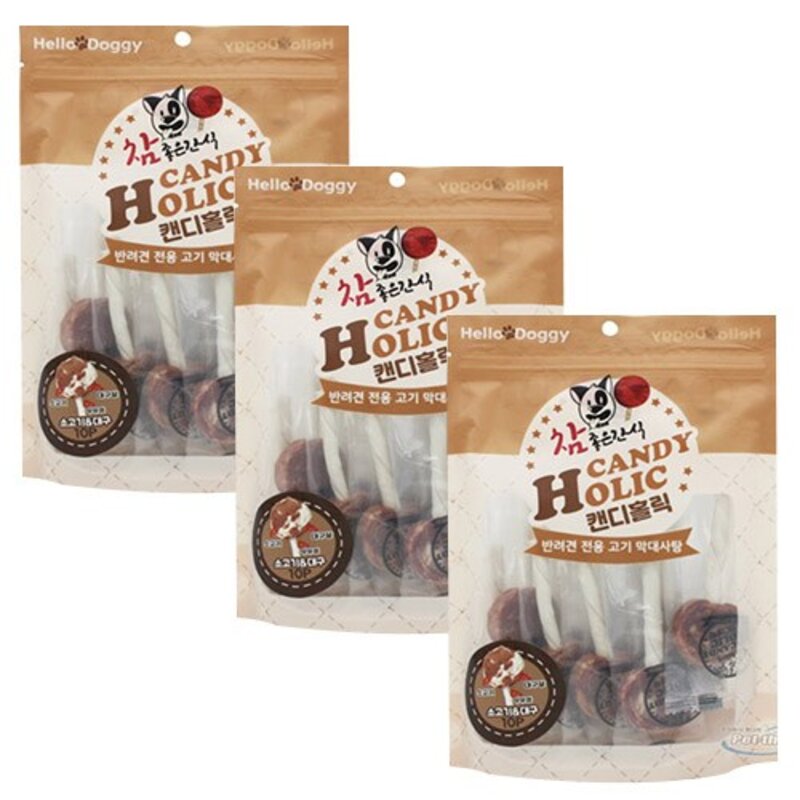 헬로도기 참좋은 반려동물 간식 캔디홀릭 10p, 3개, 소고기&대구살, 300g
