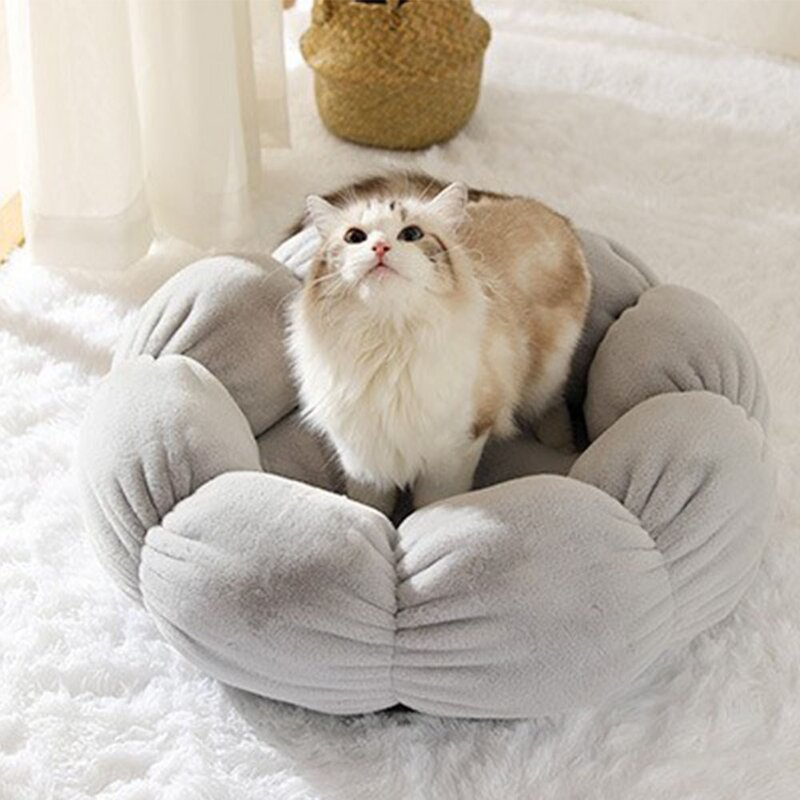 포그망 강아지방석 꿀잠 쿠션 고양이 플라워방석, 그레이 L