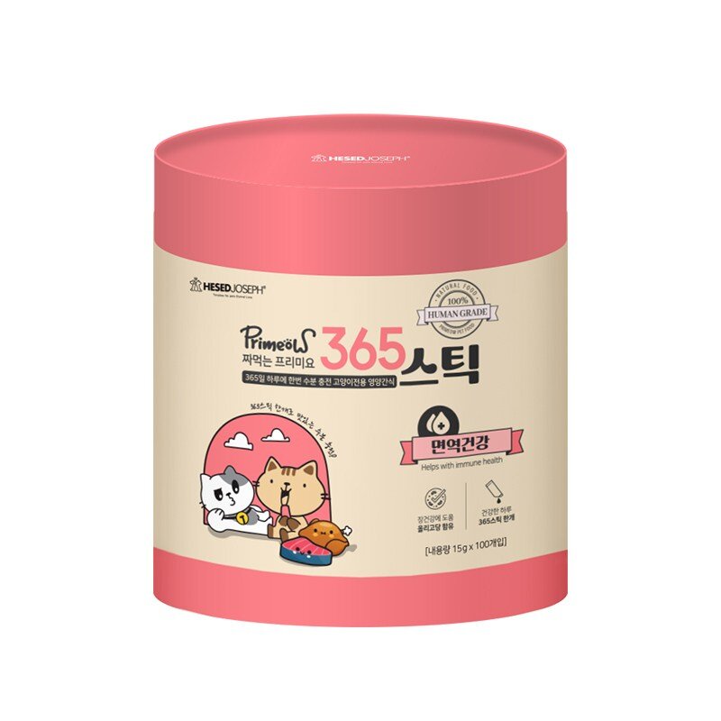 프리미요 고양이 면역 건강 짜먹는 프리미요 365스틱 영양제 15g x 100p, 1개, 면역력 강화, 혼합맛(참치 / 닭고기)