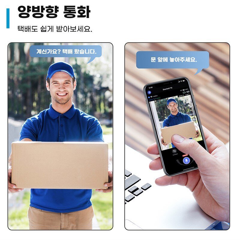 Fowod 스마트 도어벨 현관 카메라 CCTV 무선 인터폰 초인종, 흰색