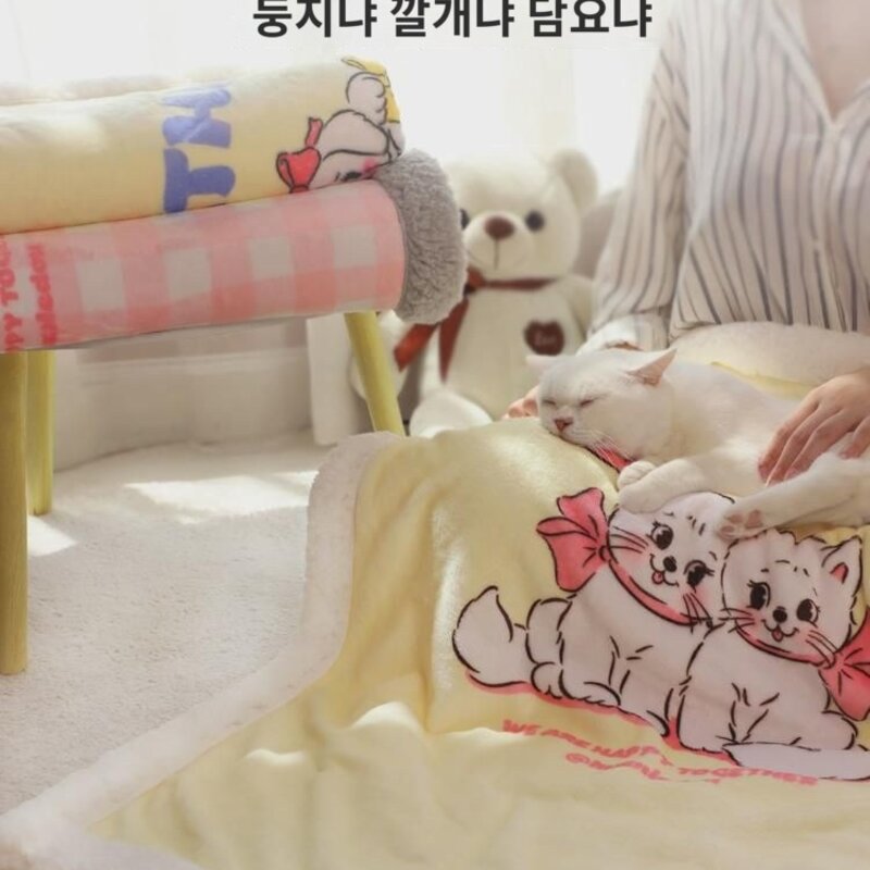 고양이 담요 고양이 전용 작은 이불 고양이 둥지 매트 애완 강아지 담요 고양이 매트 고양이 고양이 용품 겨울 내내, 핑크걸(화이트폴라), M-70x50cm, 1개