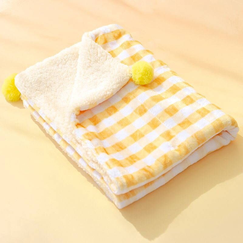 고양이 겨울 담요 강아지 전용 담요 침대 매트 겨울 보온 플란넬 도톰한 애완용 이불, 노란색, S(10근 권장)50x36CM, 1개
