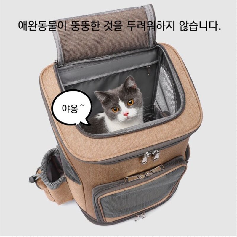 반려동물 패브릭 캐리어 이동식 접이식 백팩 애완 동물 개 고양이 수하물 휴대용 애완가방, 라이트그레이, 1개