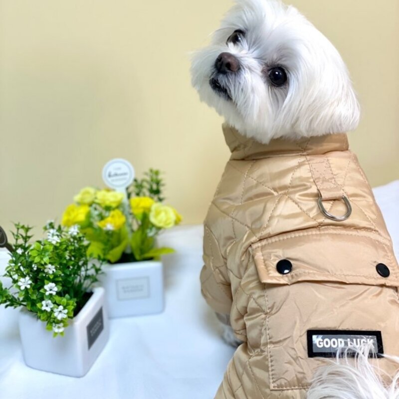 냥인댕 올인원 강아지패딩 하네스 강아지겨울옷 방한복, 올인원심플패딩, 카키, 1개