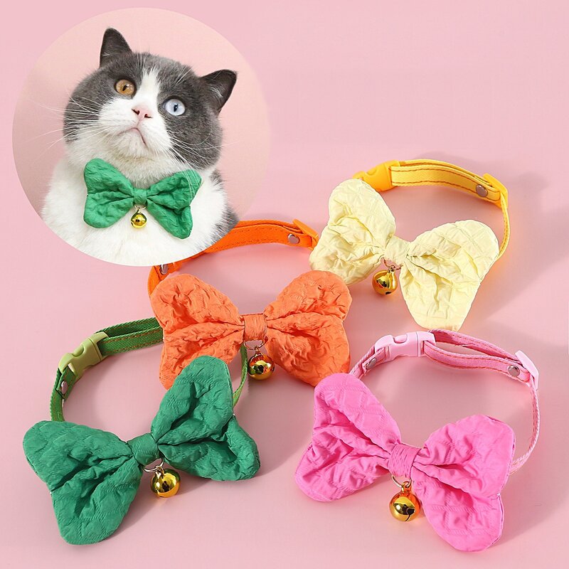 강아지 고양이 왕리본 방울 목걸이, 주황, 1개