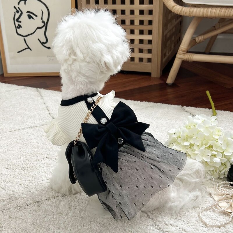 푸르픽 강아지 왕리본 원피스 치마 고양이 여름 봄 가을사계절겸용, 1개