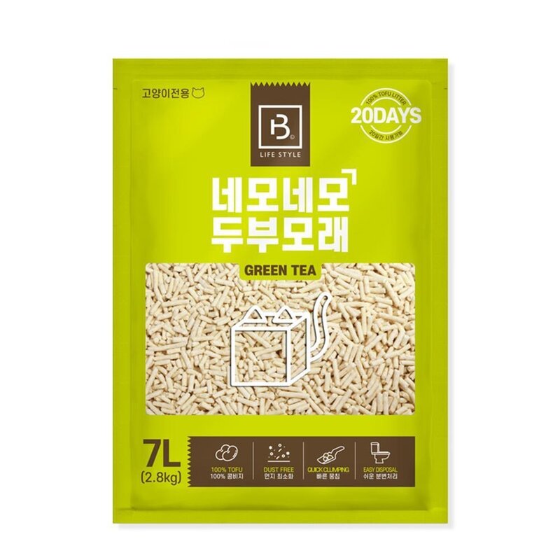 먼지적은 야옹이 두부모래 녹차향 7L 러시안블루 응고형 길냥이 냥이 숏헤어 터키쉬앙고라 믹스, 1개