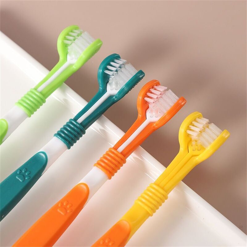 반려동물 강아지칫솔 고양이 구강 관리 애견칫솔 윔지스 창의성 삼면 강아지칫솔, 1개, 노랑색