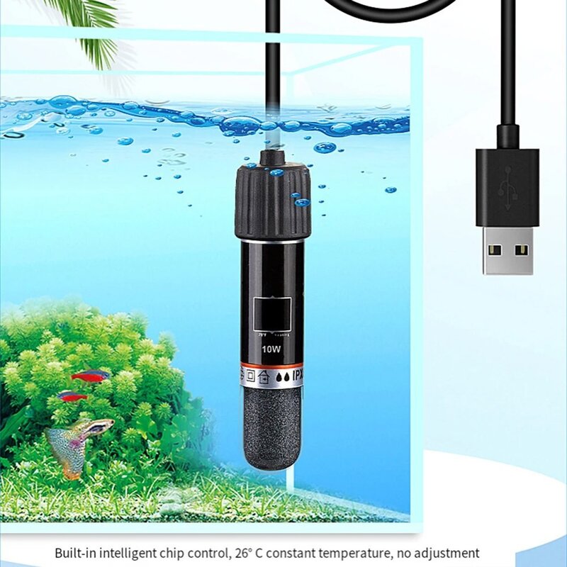 소형 어항용 C USB 수족관 미니 로드 히팅 항온 10W 26 히터, 1개
