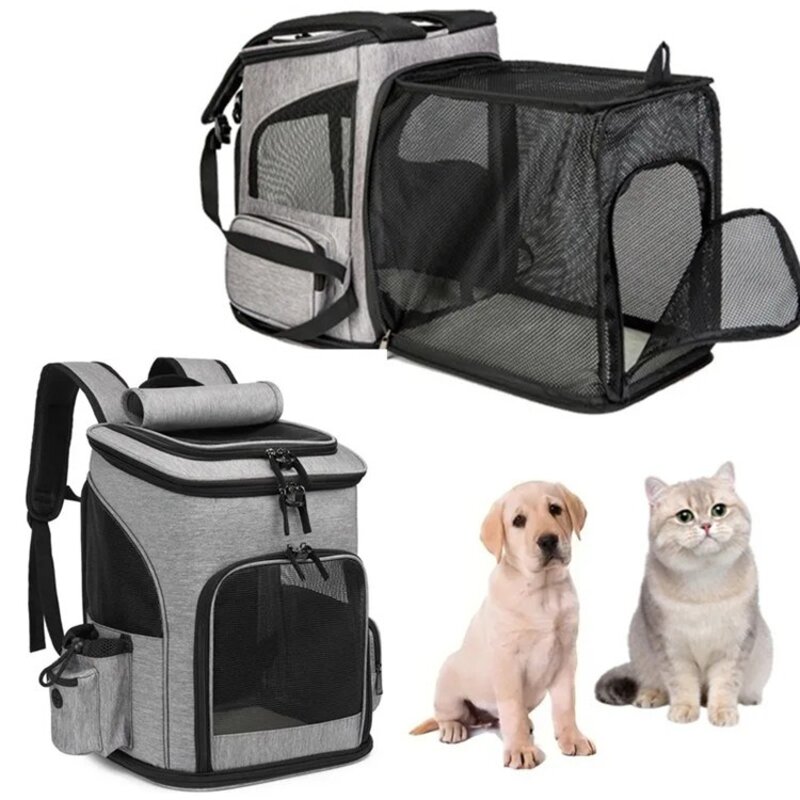 고양이 배낭 가방 대용량 고양이 배낭 강아지 가방 애완 동물 용품 휴대용 외출 가방 이동 케이지 백팩 펫 캐리어 접이식 통기성 강아지 휴대용 가방, 블랙