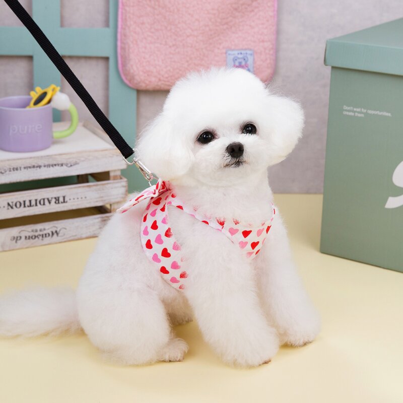강아지하네스 애견가슴줄 왕리본 소형견 하네스, XL, 레드