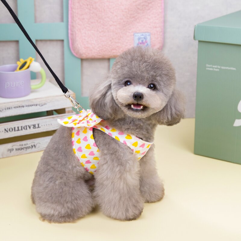 강아지하네스 애견가슴줄 왕리본 소형견 하네스, XL, 레드